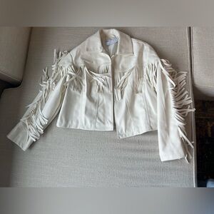 ASOS Petite Cream Leather Fringe Jacket